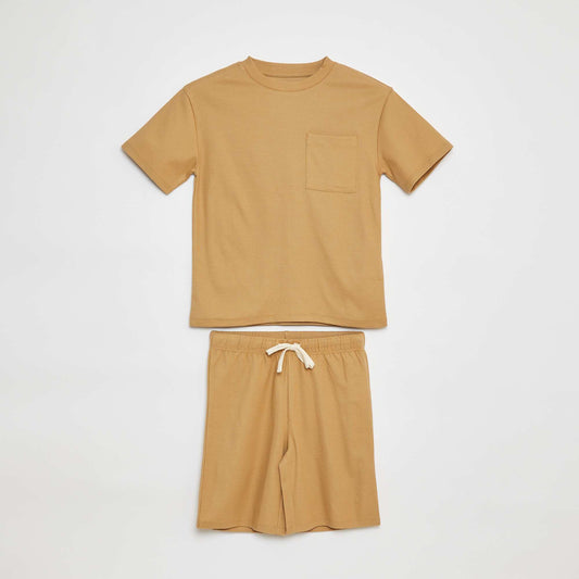 Ensemble pyjama court matière gaufrée - 2 pièces BEIGE