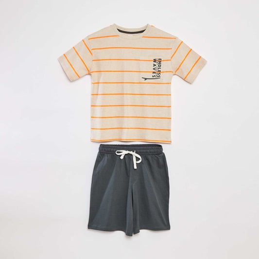 Pyjama short 2 pièces - tee-shirt imprimé + short BEIGE