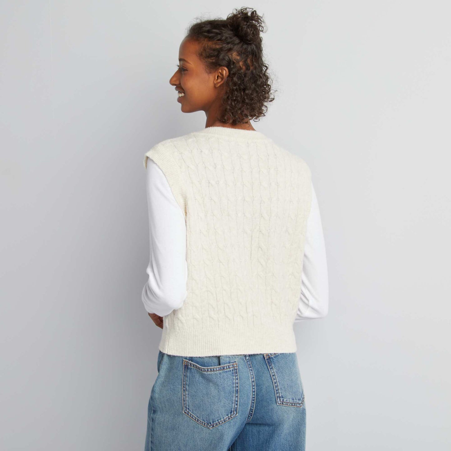 Pull sans manches torsadé avec t-shirt intégré blanc