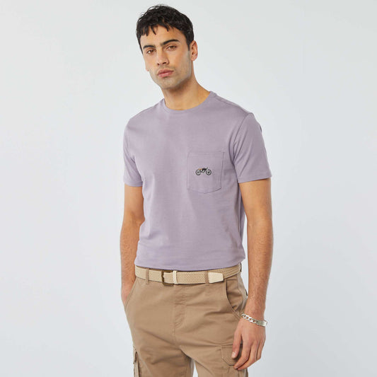 T-shirt manches courtes avec poche poitrine et broderie VIOLET