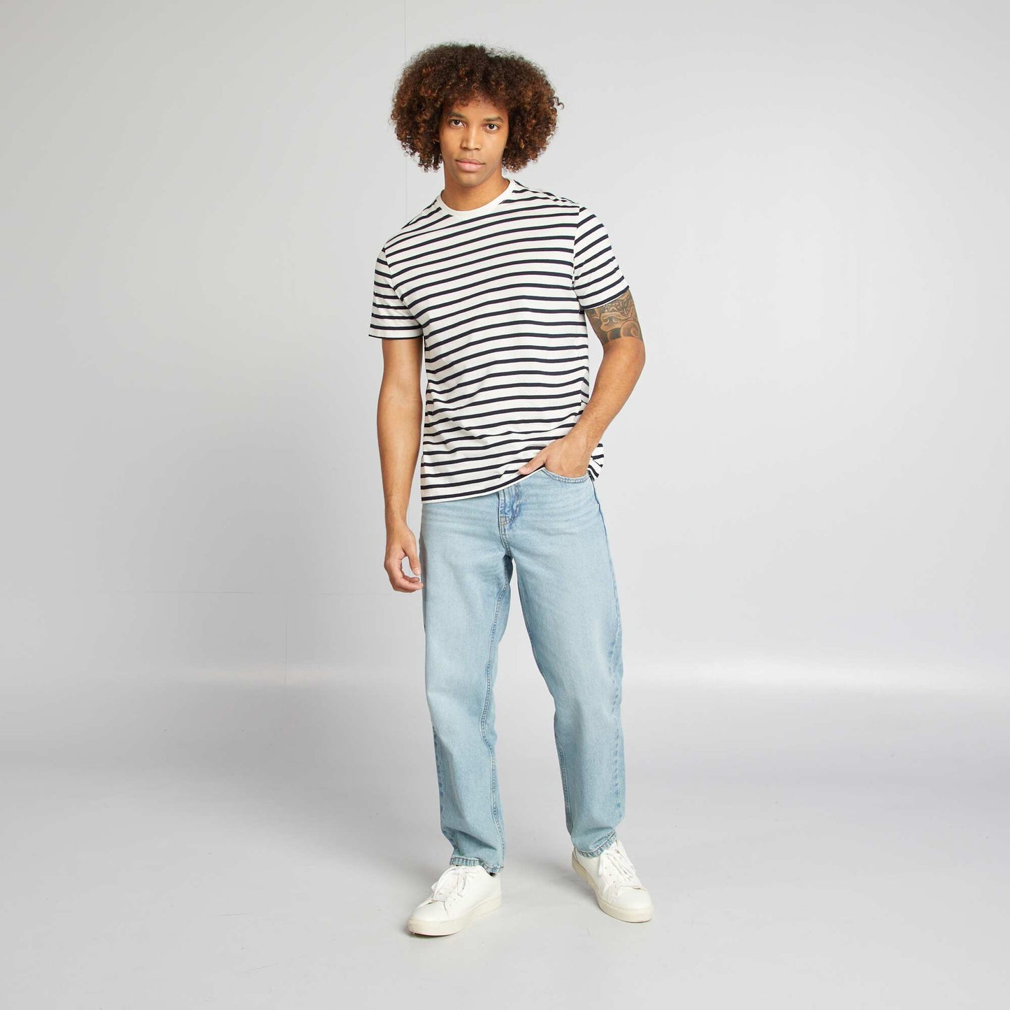 T-shirt rayé manches courtes col rond BLANC