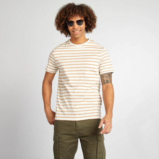 T-shirt rayé manches courtes col rond BLANC