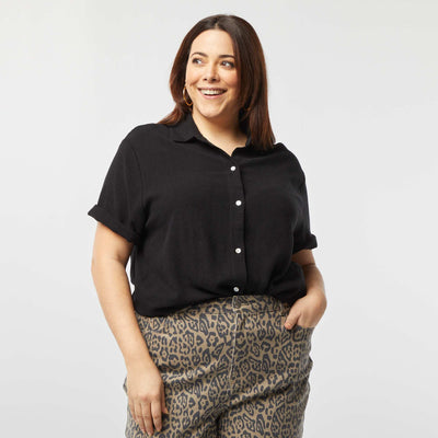 Chemisier en lin mélangé NOIR