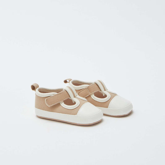 Chaussons esprit baskets en toile BEIGE