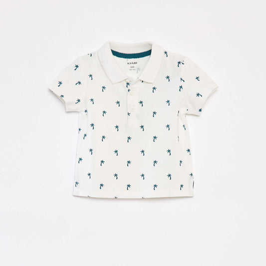 Polo manches courtes en piqué de coton BLANC
