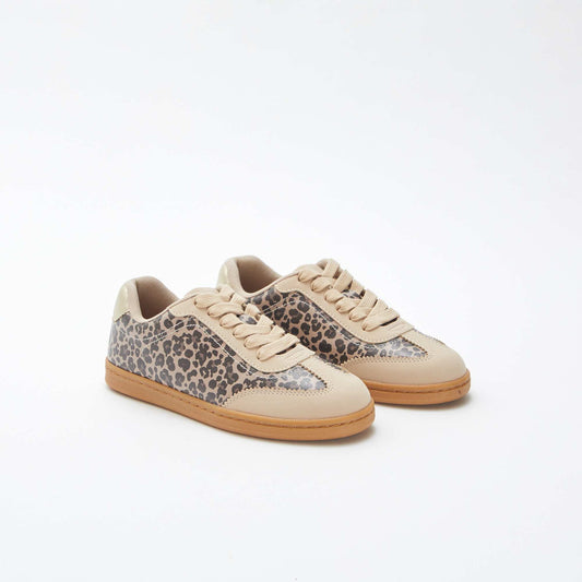 Baskets à lacets et motif léopard BEIGE