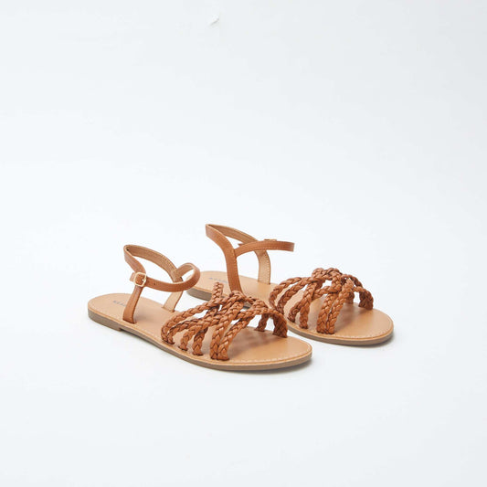 Sandales à brides tressées et croisées MARRON