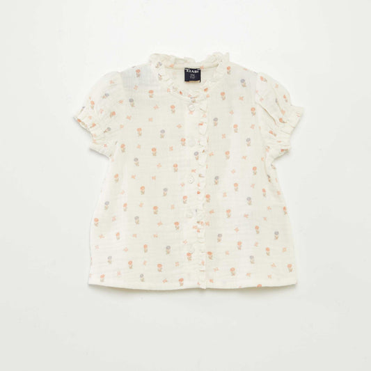 Blouse à manches courtes en gaze de coton BLANC