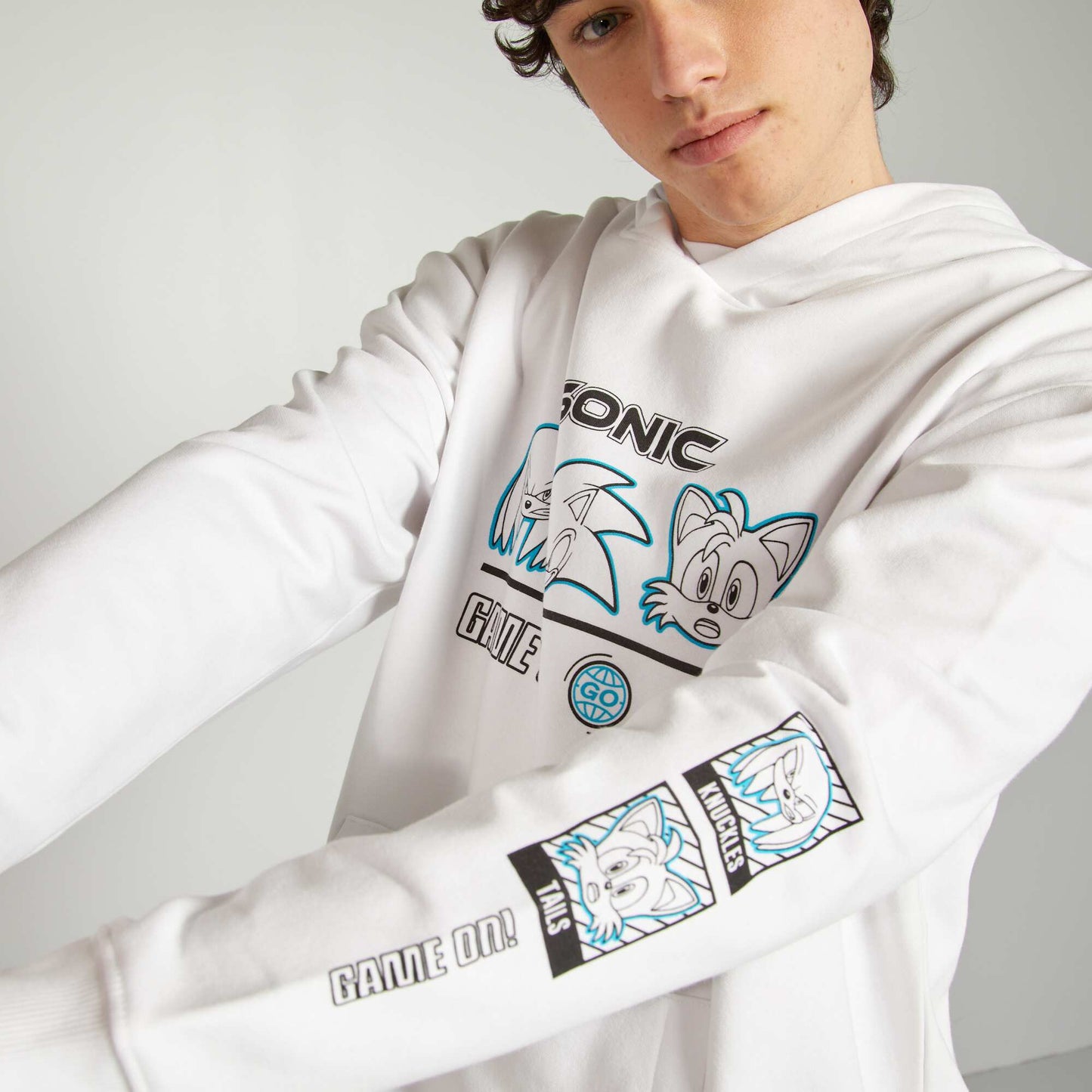 Sweat à capuche 'Sonic' imprimé recto-verso BLANC