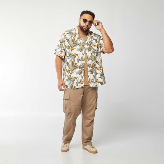 Pantalon uni avec multipoches MARRON