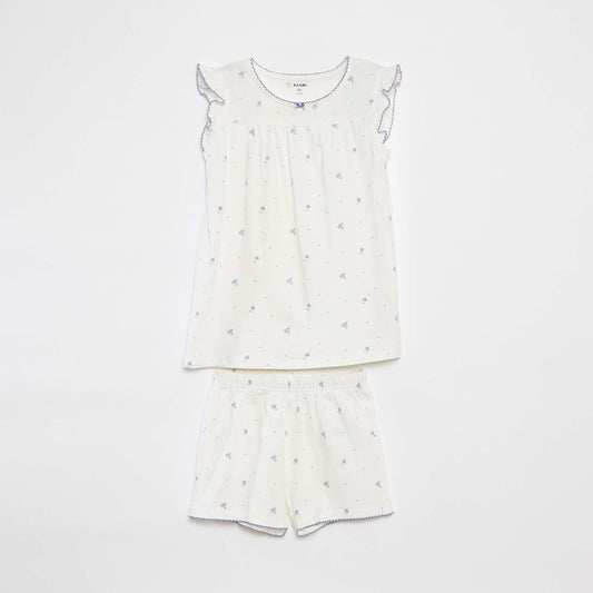Pyjama court t-shirt volanté + short - 2 pièces BLANC