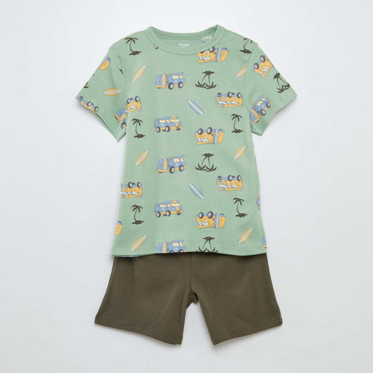 Ensemble pyjama court t-shirt + short avec imprimés - 2 pièces VERT