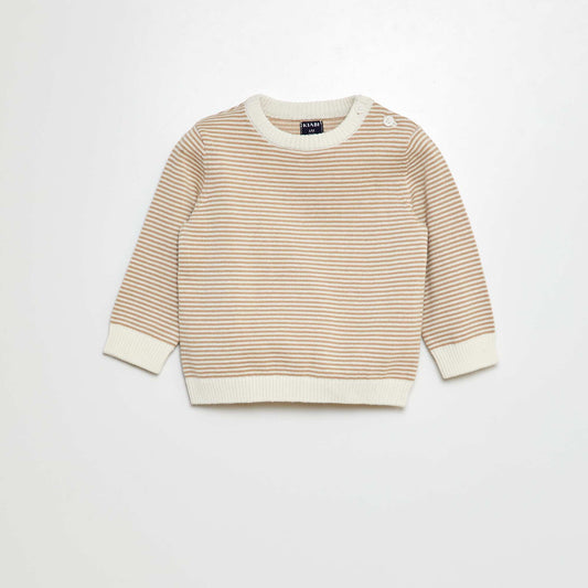 Pull rayé à col rond BEIGE