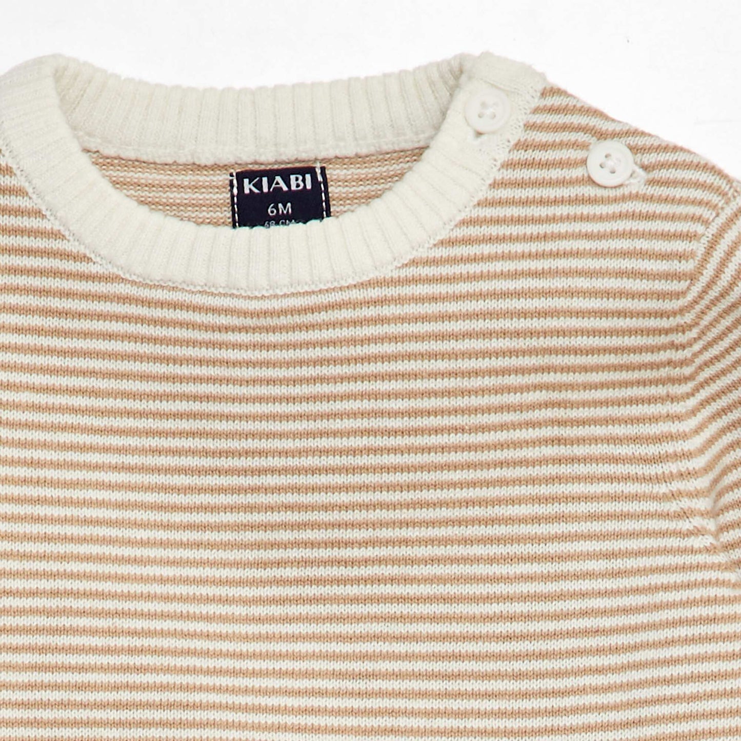 Pull rayé à col rond BEIGE