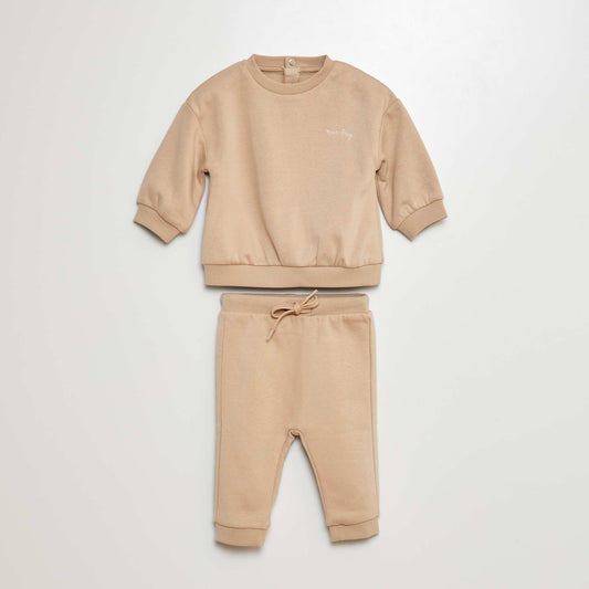 Ensemble jogging sweat + pantalon uni en molleton - 2 pièces Beige