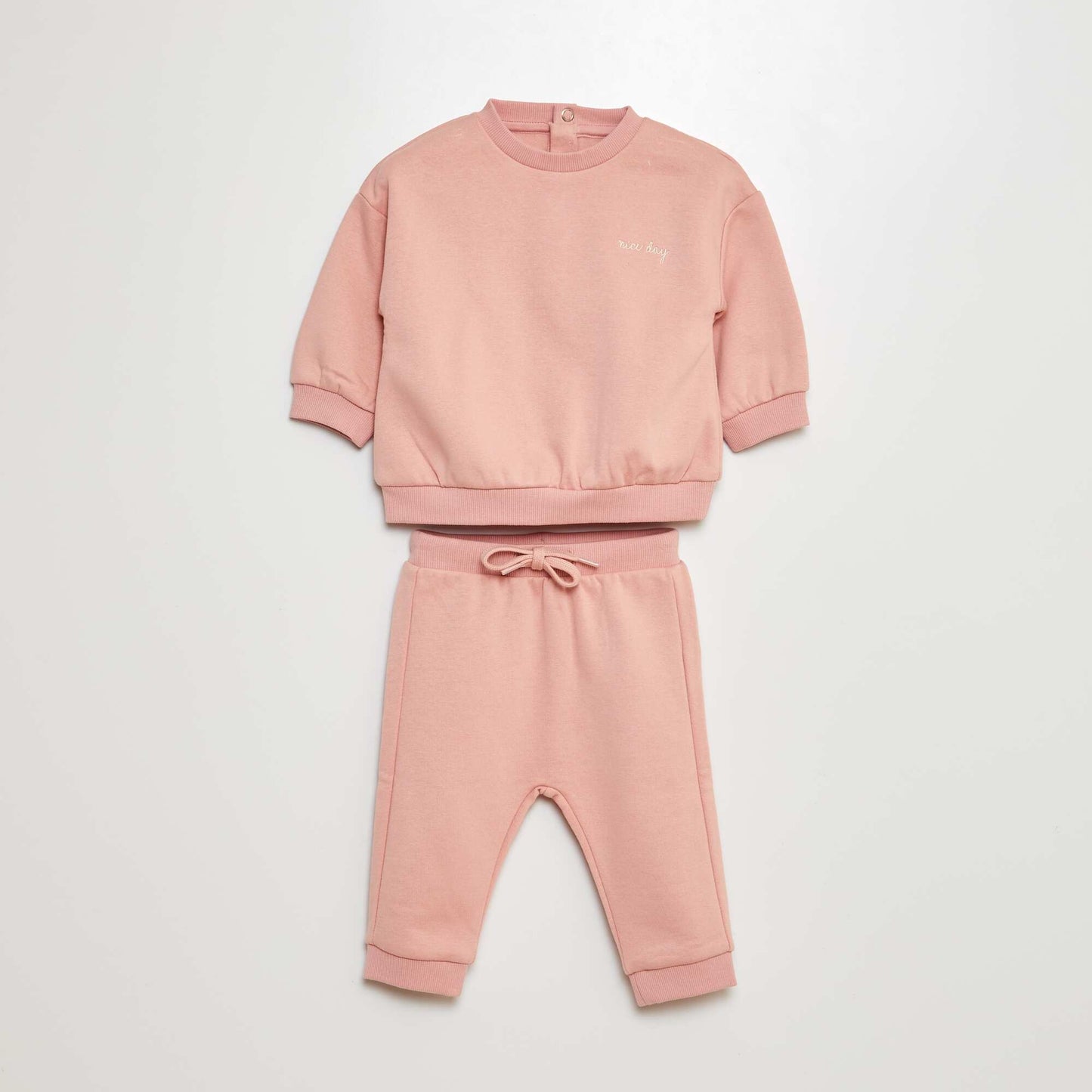 Ensemble jogging sweat + pantalon uni en molleton - 2 pièces ROSE