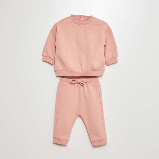 Ensemble jogging sweat + pantalon uni en molleton - 2 pièces ROSE