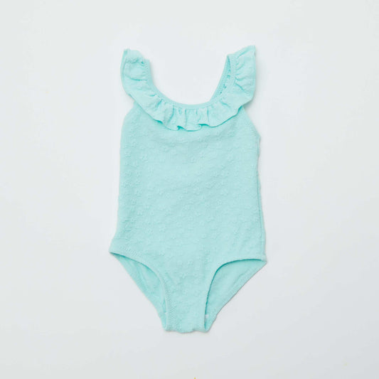 Maillot de bain volanté et brodé - 1 pièce BLEU