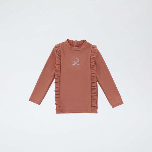T-shirt de bain volanté à manches longues ROSE