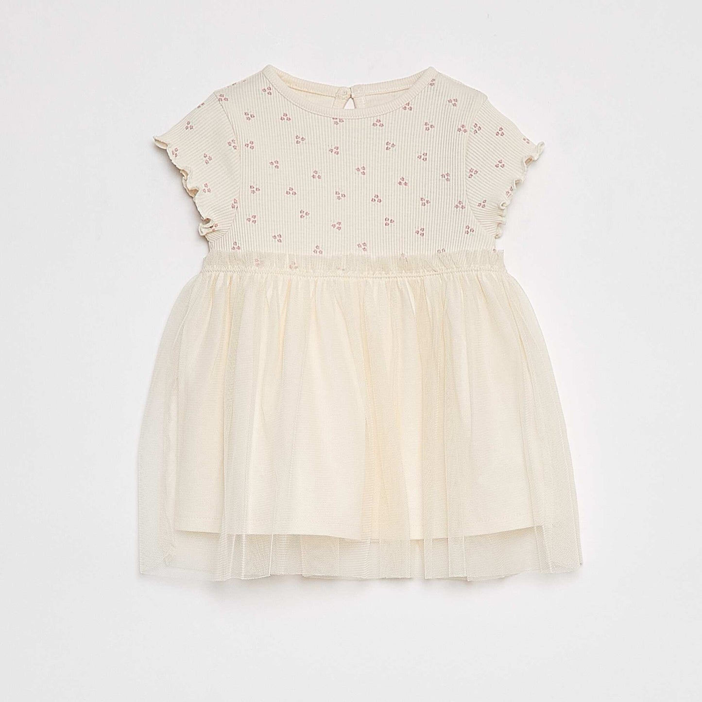 Robe à manches courtes avec bas en tulle BLANC