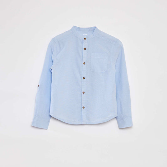 Chemise en chambray à col mao BLEU