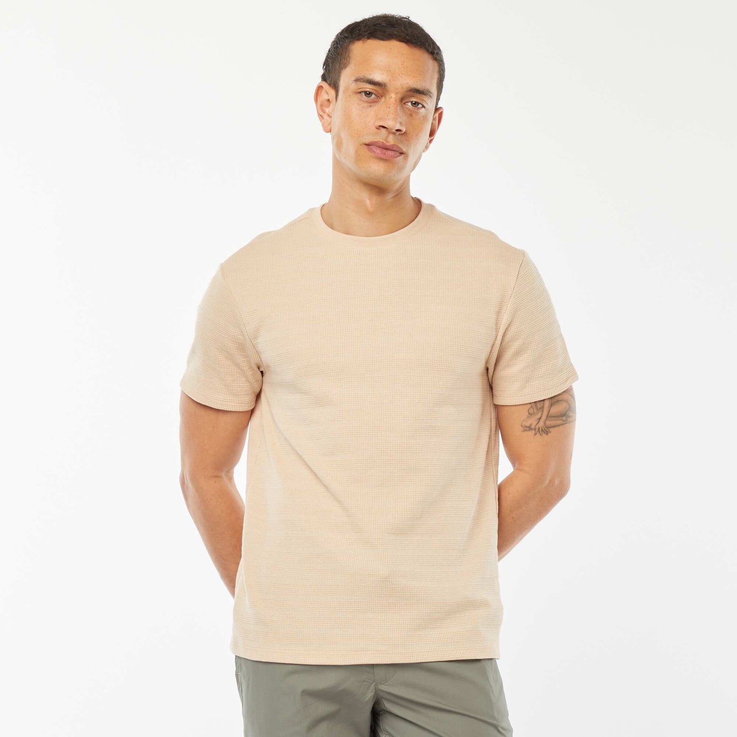 Tee-shirt en maille jacquard graphique BEIGE