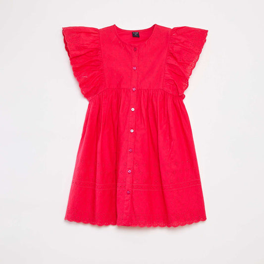 Robe avec broderies all over et volants aux emmanchures ROSE