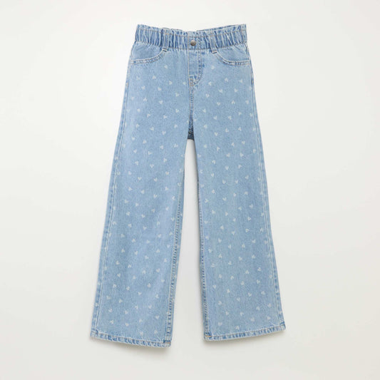 Jean wide leg avec broderies cœurs BLEU