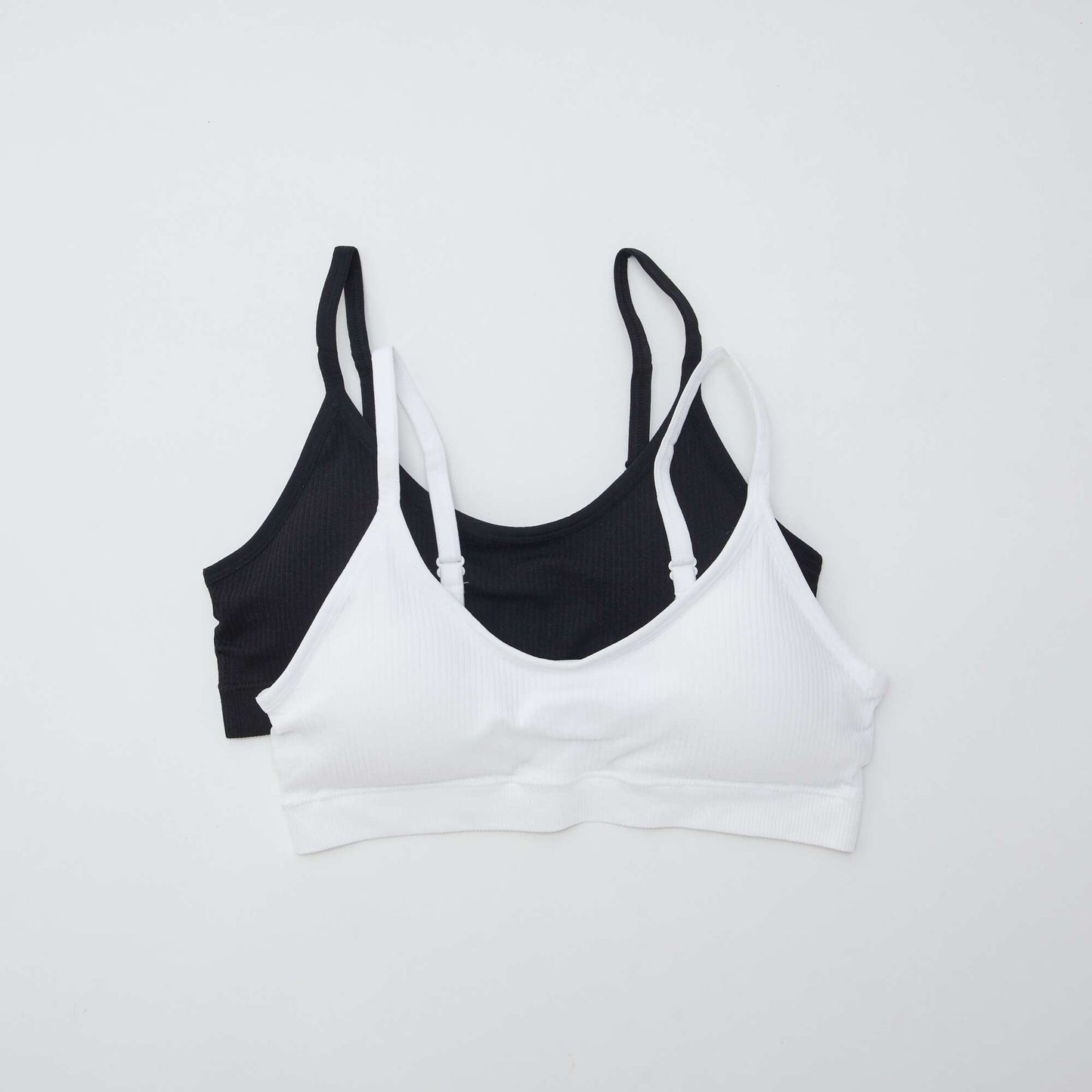 Lot de 2 brassières côtelés BLANC/NOIR