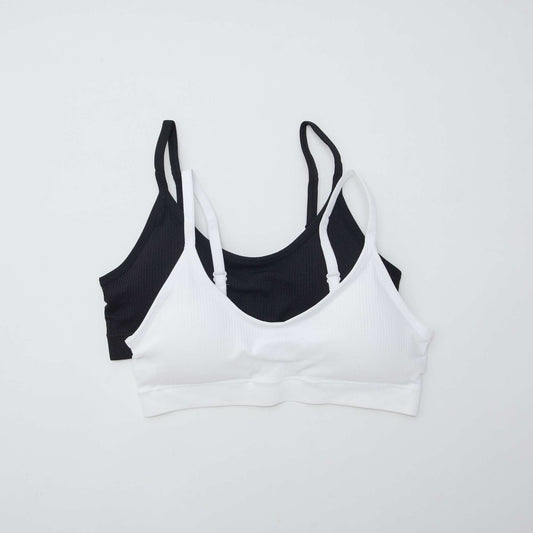 Lot de 2 brassières côtelés BLANC/NOIR