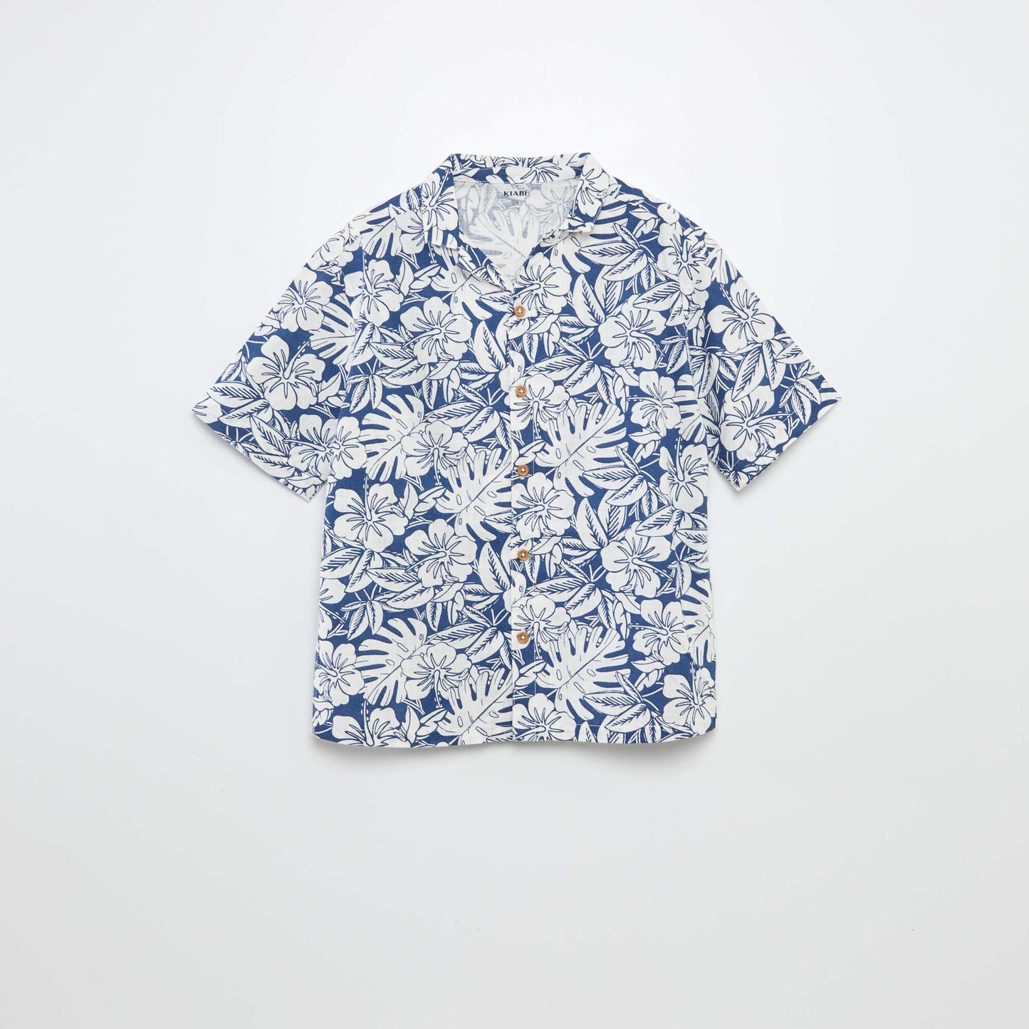 Chemise à manches courtes et col pyjama avec imprimé BLEU