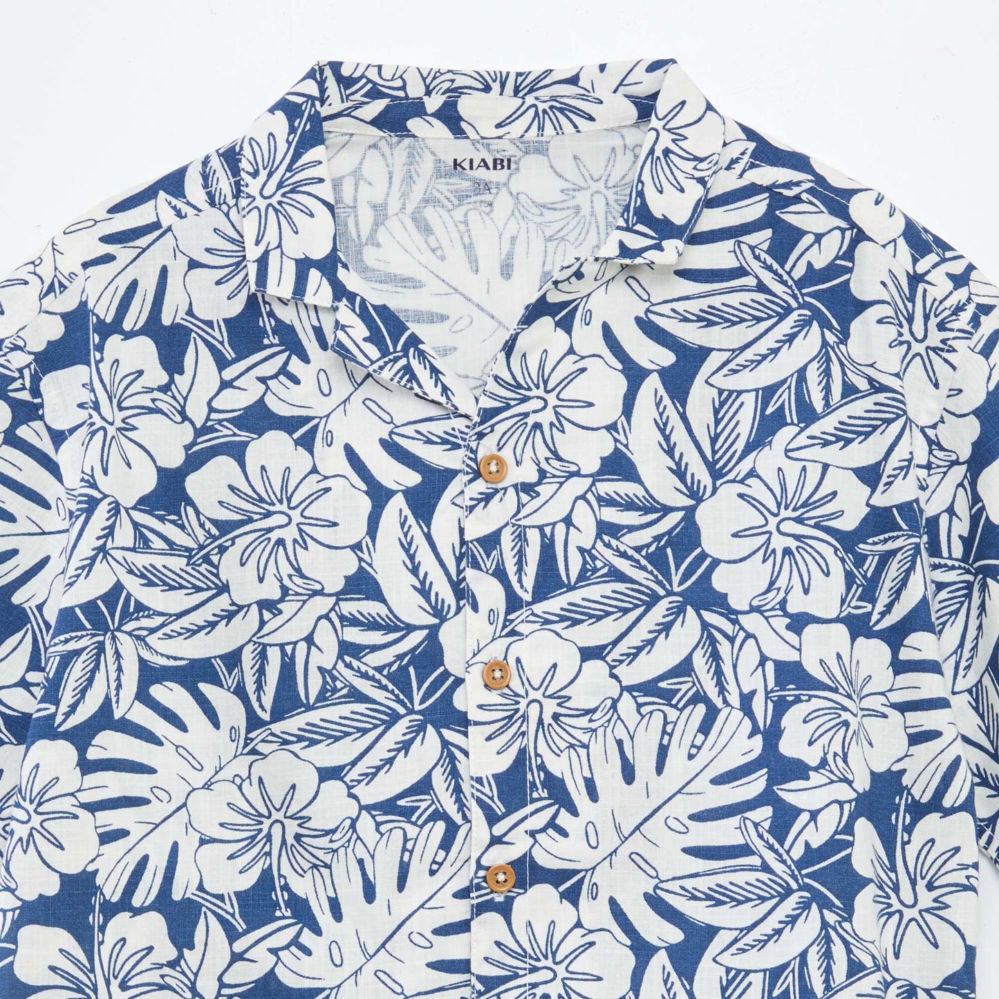 Chemise à manches courtes et col pyjama avec imprimé BLEU