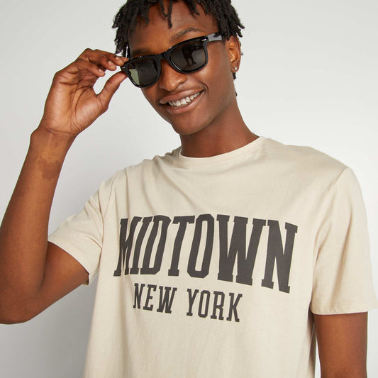 T-shirt à col rond imprimé BEIGE
