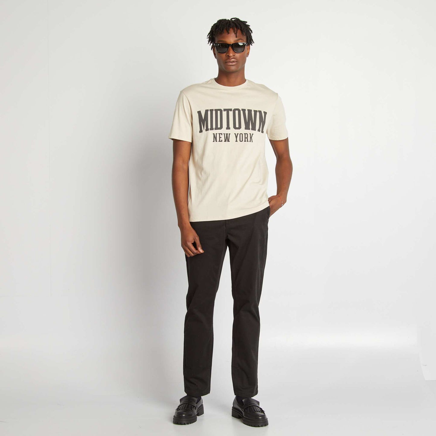 T-shirt à col rond imprimé BEIGE