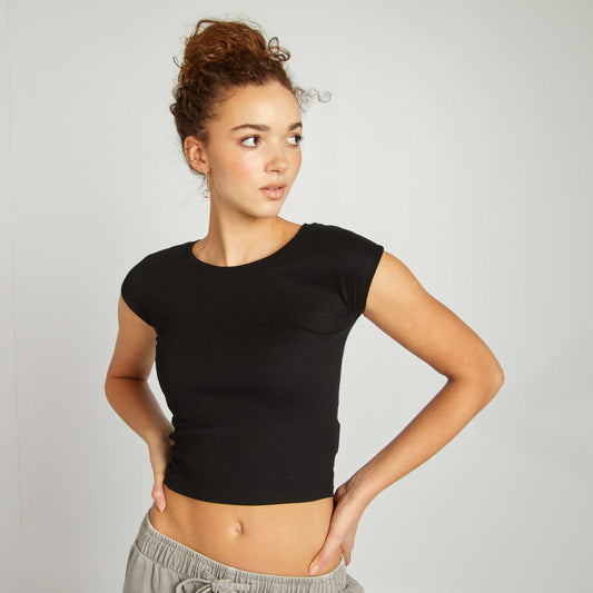 T-shirt crop top manches courtes NOIR