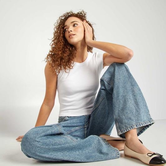 T-shirt crop top manches courtes BLANC