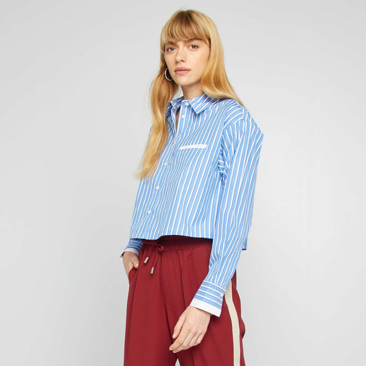 Chemise cropped rayée BLEU
