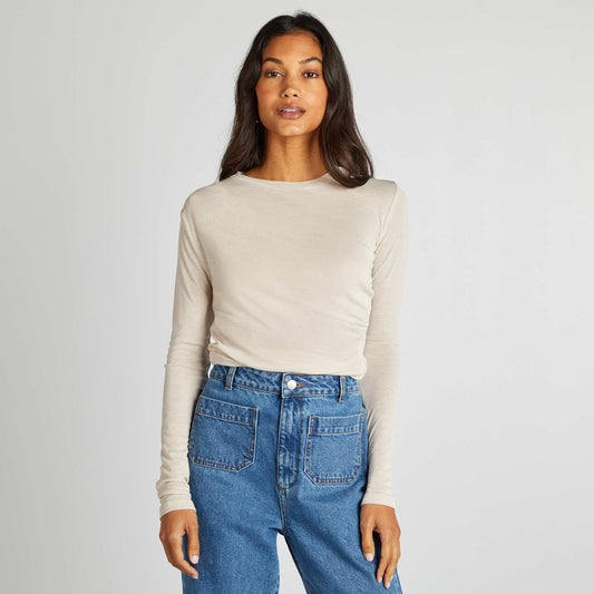 Tee-shirt crop top drapé Beige