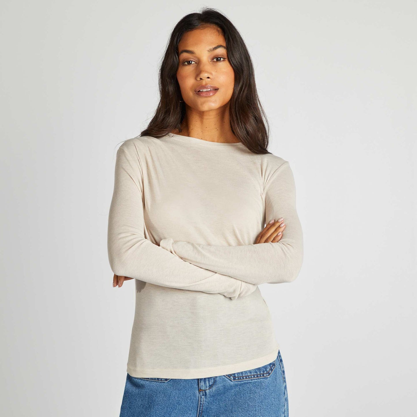 Tee-shirt crop top drapé Beige