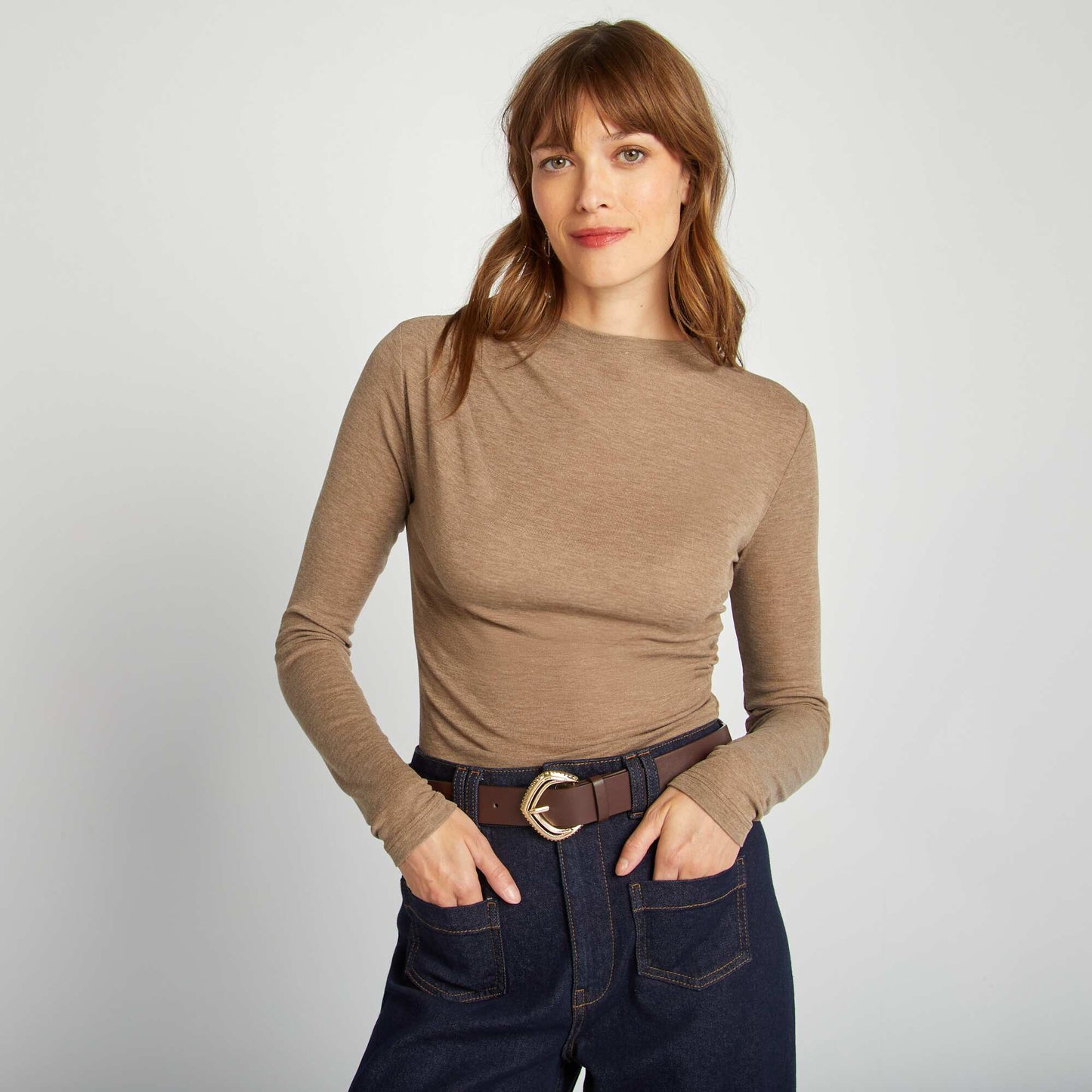 Tee-shirt crop top drapé Taupe