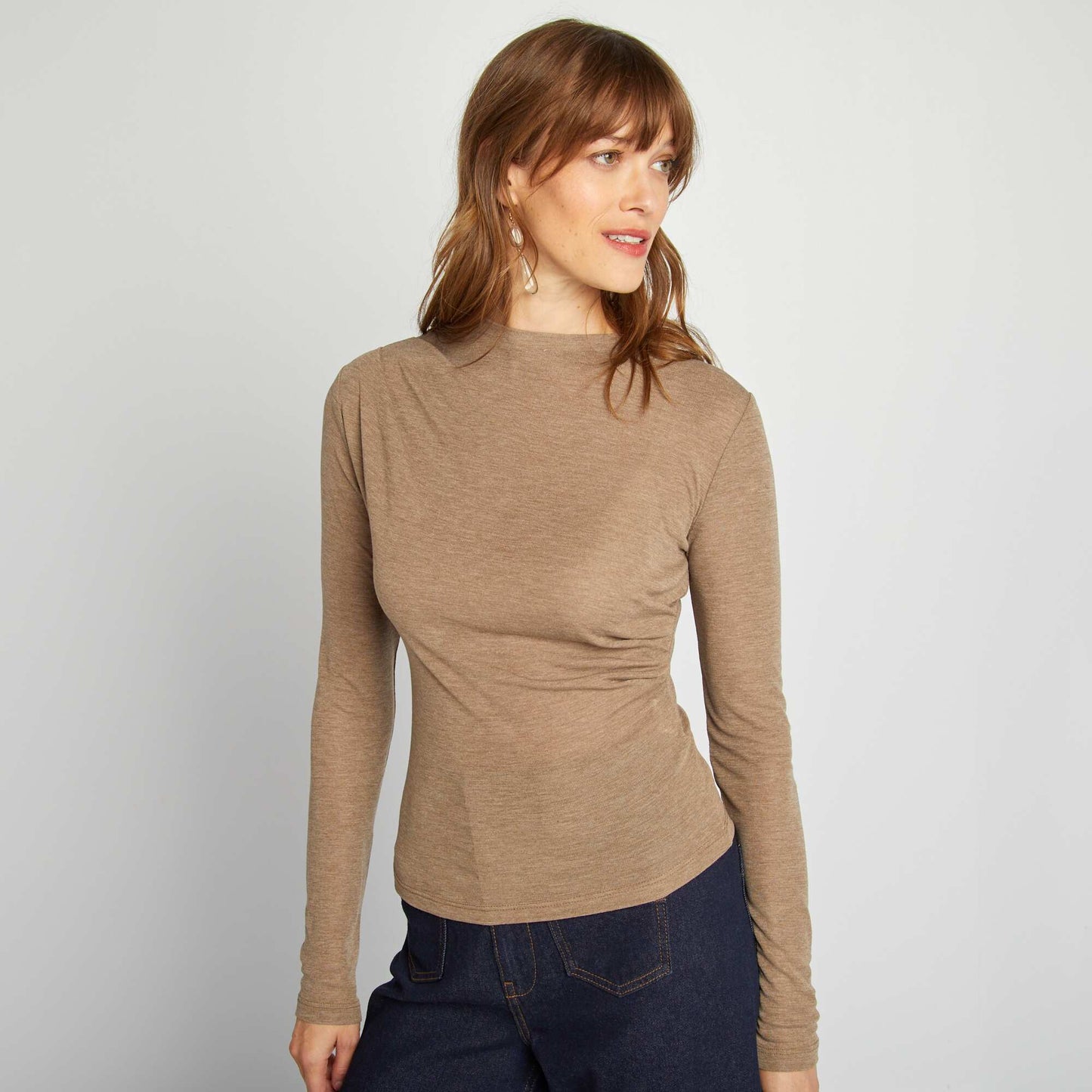 Tee-shirt crop top drapé Taupe