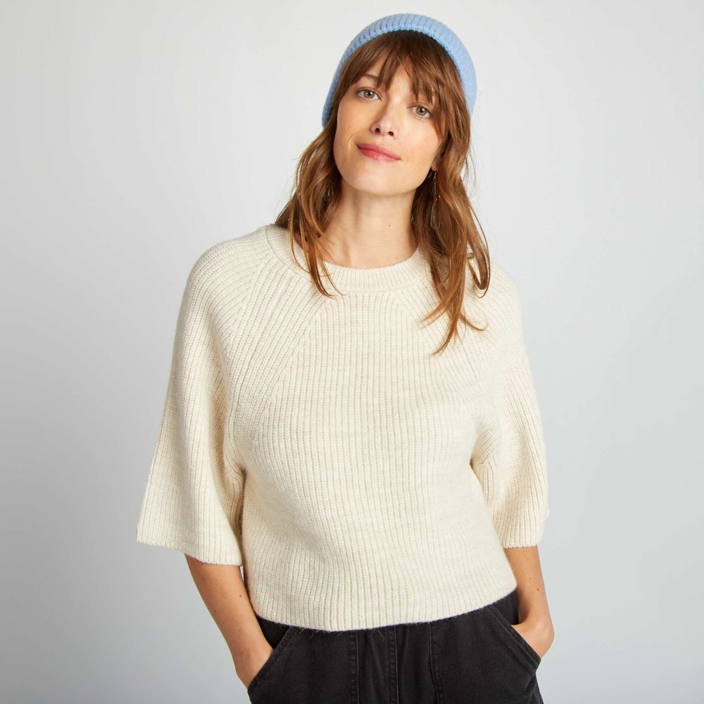 Pull en maille tricot cropped Beige