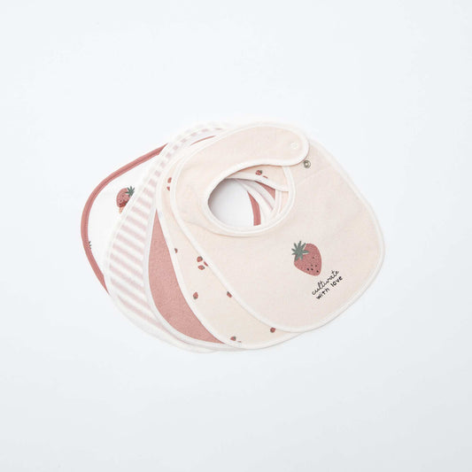 5 bavoirs à l'imprimés fantaisies à fermeture pressionnées ROSE