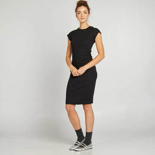 Robe longue en matière stretch côtelée NOIR