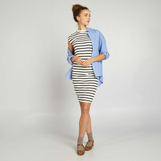 Robe longue en matière stretch côtelée BLANC