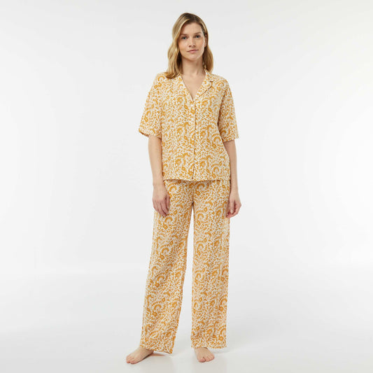 Ensemble pyjama chemisier + pantalon imprimé JAUNE