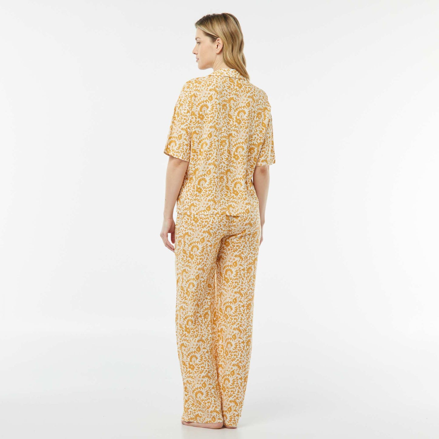 Ensemble pyjama chemisier + pantalon imprimé JAUNE