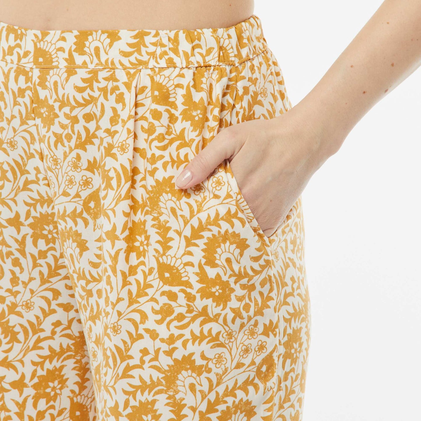 Ensemble pyjama chemisier + pantalon imprimé JAUNE