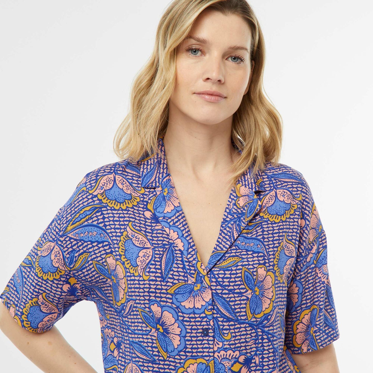Ensemble pyjama chemisier + pantalon imprimé BLEU