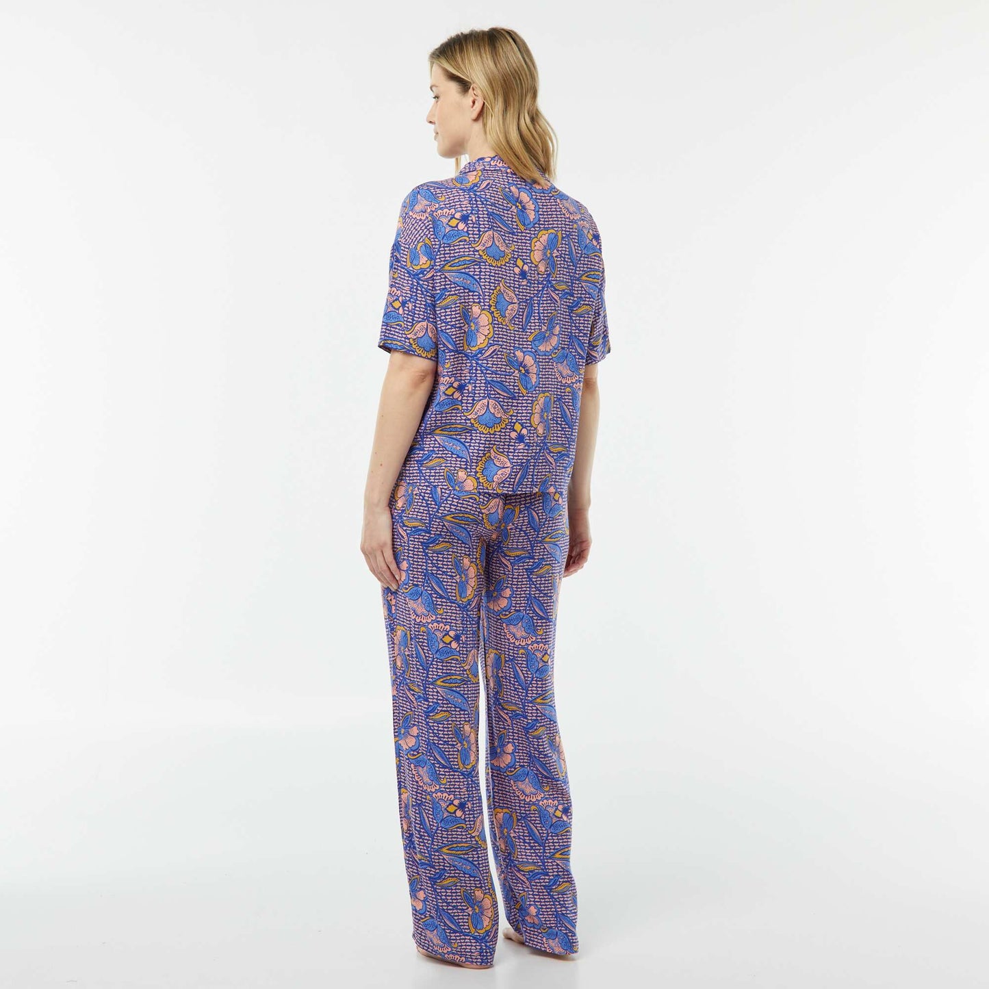 Ensemble pyjama chemisier + pantalon imprimé BLEU